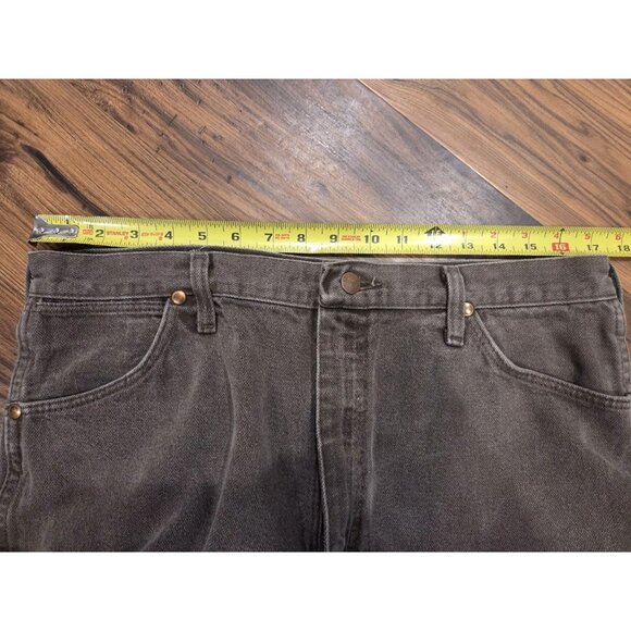 Vtg Wrangler Brown Denim Jeans 35x35 Straight Leg USA Zip Fly Faded - Picture 10 of 11